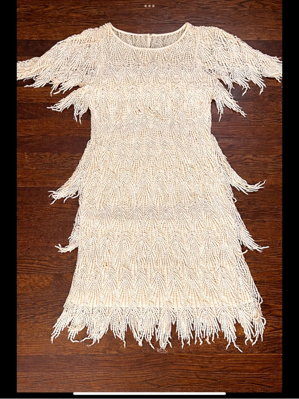 SAMAX Cream Crochet Fringe Mini Dress Lined Boho Coastal Resort Festival - Picture 16 of 16